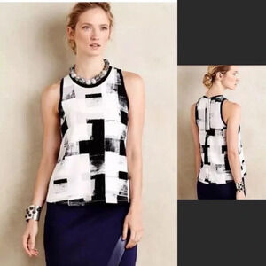 Anthropologie POSTMARK "Anzere" geometric Square Print top blouse sleeveless